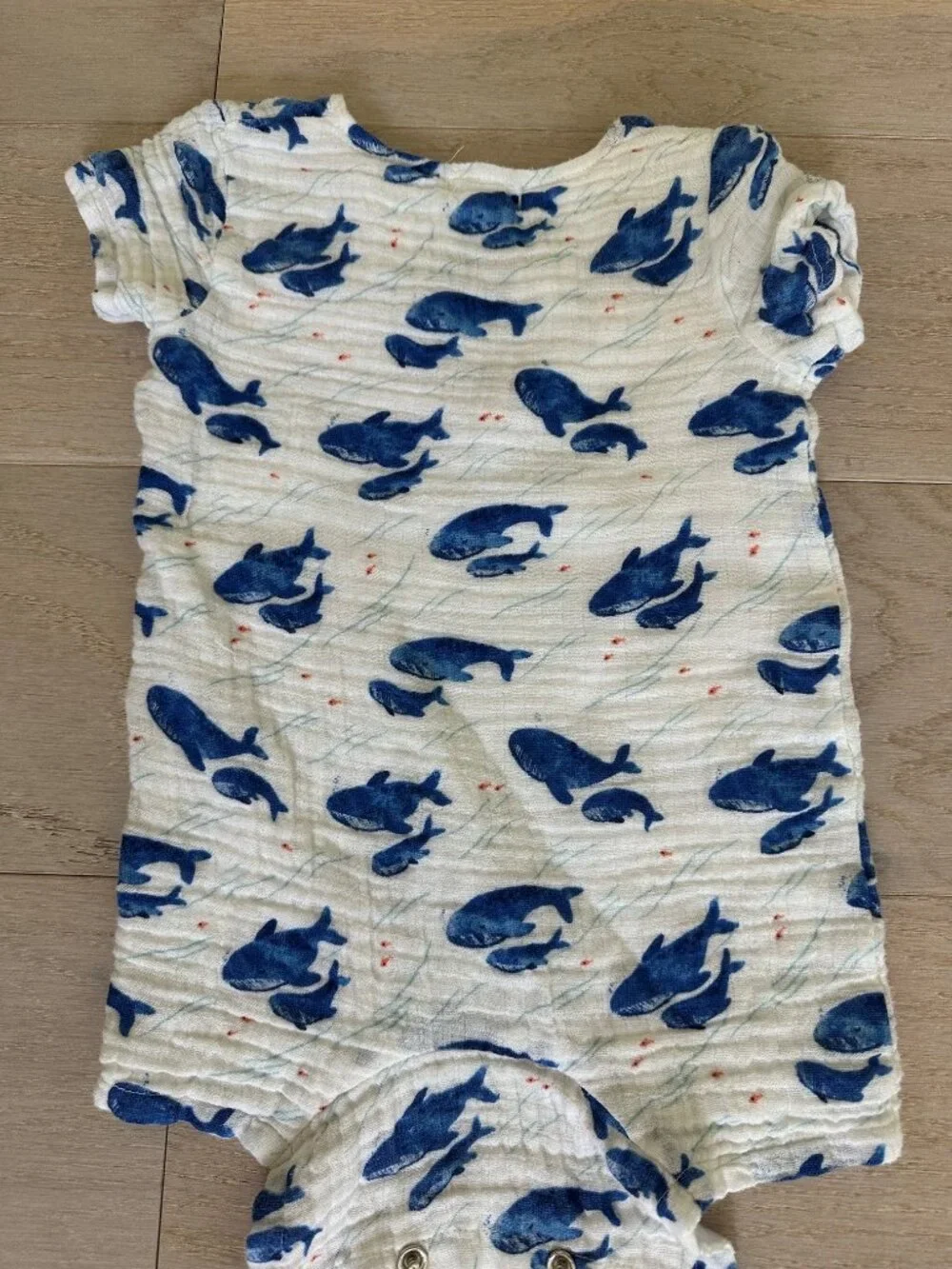 Angel Dear Blue Whale Muslin Shortall Romper